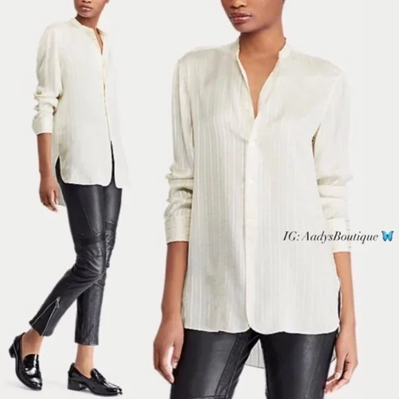 Polo Ralph Lauren 100% Silk Shirt Striped Band-Collar, Size XS New w/Tag - Picture 10 of 10